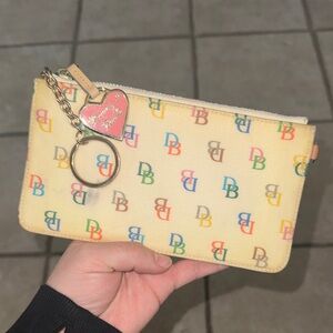 Vintage Dooney & Bourke Signature Wristlet Keychain Zippered Coin Purse Rainbow